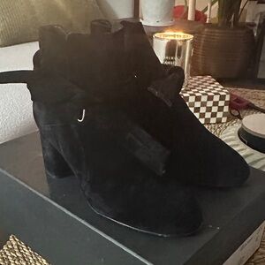 rag & bone Black Suede Ankle Booties with Side Bow Detail